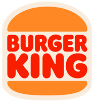 Logo restauracji Burger King przedstawiające czerwony napis ujęty między dwie pomarańczowe połówki bułki na jasnym tle.