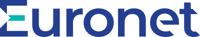 Logo sieci Euronet przedstawiające granatowy napis z charakterystyczną, niebiesko-zieloną wstawką w literze „E”.
