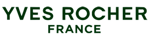 Logo marki kosmetycznej Yves Rocher przedstawiające ciemnozielony napis „YVES ROCHER” oraz poniżej mniejsze słowo „FRANCE” na jasnym tle.