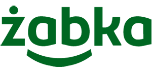 Logo sieci sklepów Żabka przedstawiające ciemnozielony napis „Żabka” z kropką nad literą „ż” oraz łukiem przypominającym uśmiech u dołu na jasnym tle.