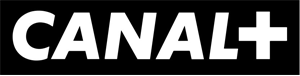 Logo sieci telewizyjnej CANAL+ przedstawiające pogrubiony biały napis z symbolem plusa na czarnym tle.