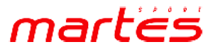 Logo sieci sklepów sportowych Martes Sport przedstawiające czerwony, stylizowany napis „martes sport” na jasnym tle.