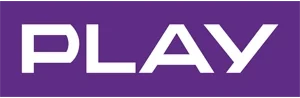 Logo operatora telekomunikacyjnego Play przedstawiające biały, geometryczny napis „PLAY” na fioletowym tle.