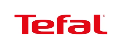 Logo marki sprzętu kuchennego Tefal przedstawiające czerwony, pogrubiony napis „Tefal” na jasnym tle.